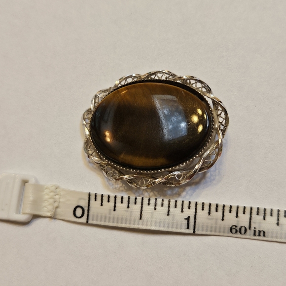 Vintage Tiger's Eye Brooch Sterling Silver Pendant Brooch Boho - Picture 6 of 6